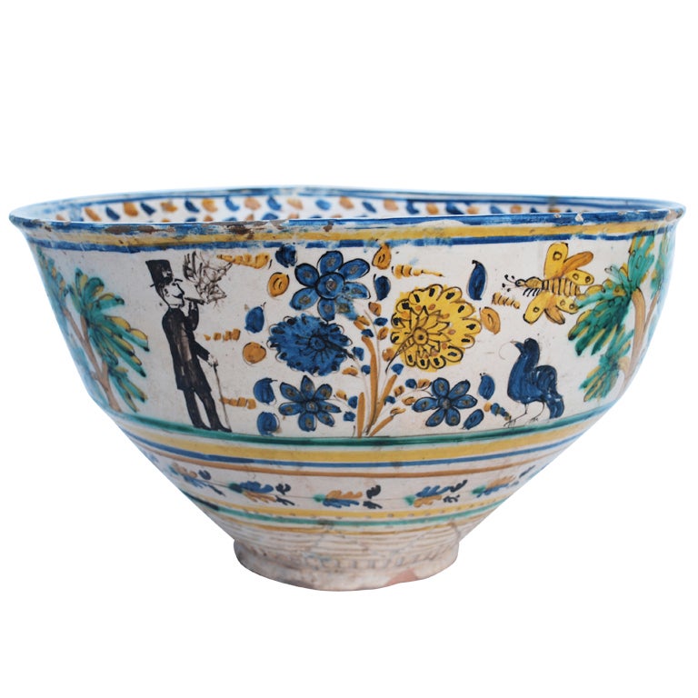 Very Large Spanish Ceramic Majolica Bowl 1870 Sevilla at 1stDibs