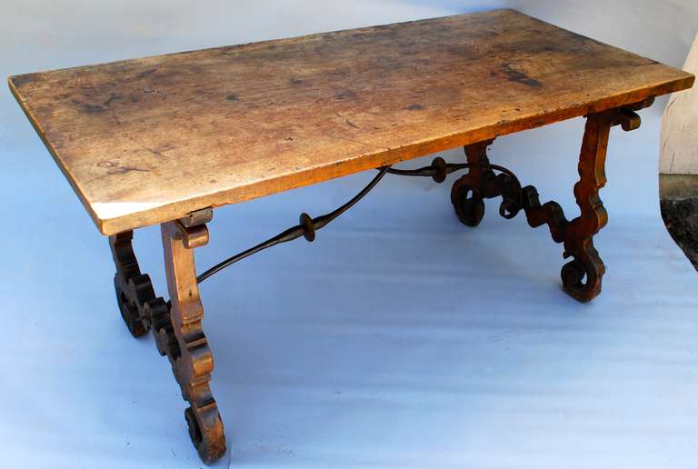 17th Century Spanish Lyre Leg Dining Table or Desk