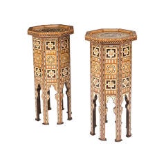 Pair of Tall Syrian Shell and Walnut Inlay Table