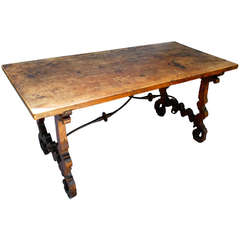17th Century Spanish Lyre Leg Dining Table or Desk