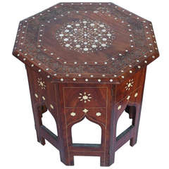 Anglo Indian Octagonal Tabouret Side Table with Bone Inlay