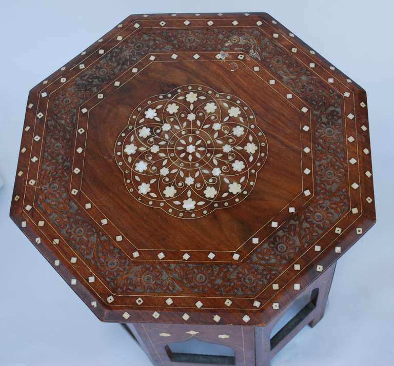 Anglo Indian Octagonal Tabouret Side Table with Bone Inlay In Excellent Condition In Montecito, CA