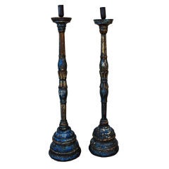 Pair of Large beatuiful Green 17th Century Italian Candlesticks