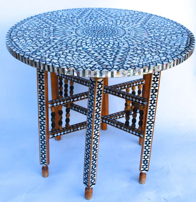 Beautiful Mid Century Mother of Pearl Moroccan Coffee Table In Excellent Condition In Montecito, CA