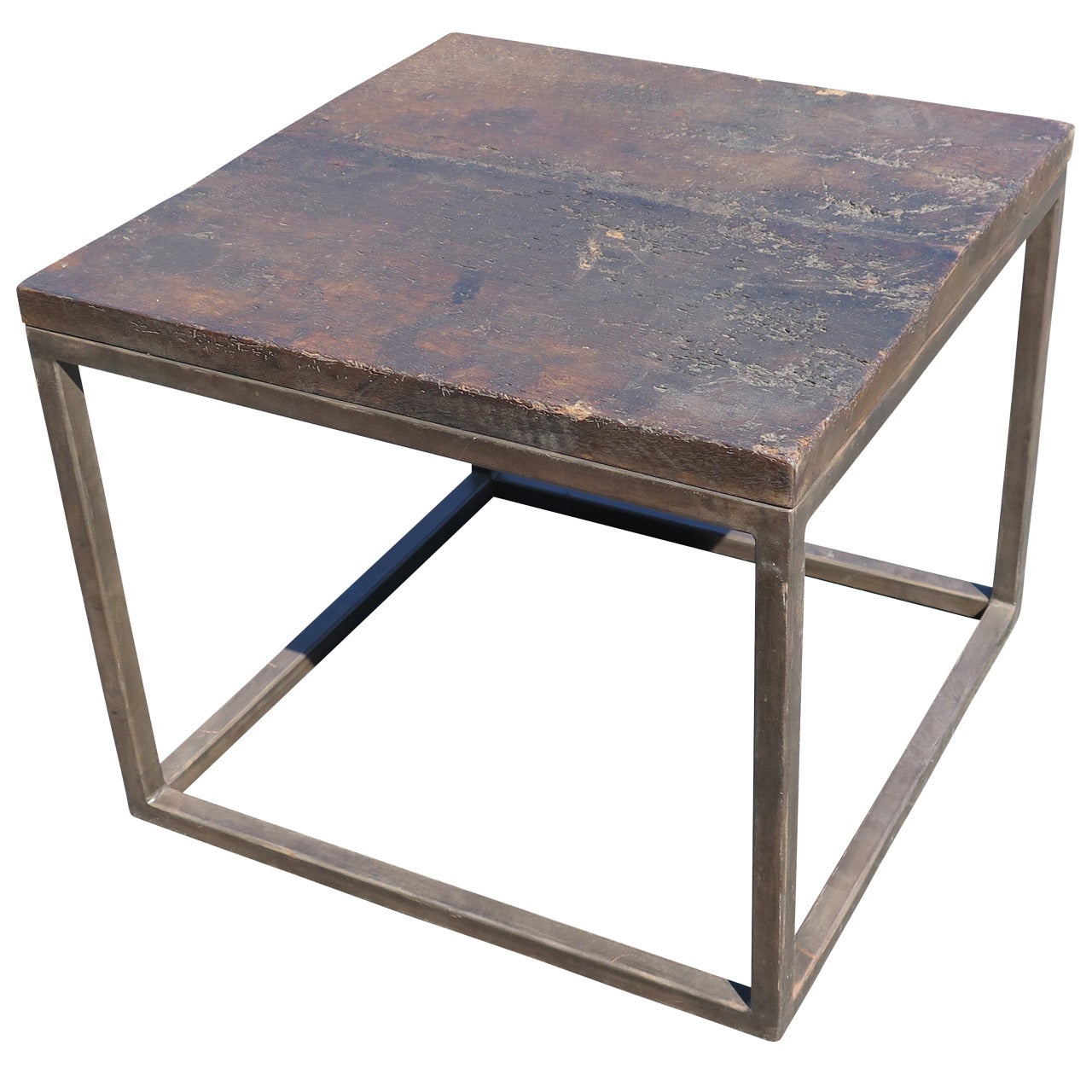 Side Table with 17th Century Spanish Chestnut-Top and Modern Base For Sale