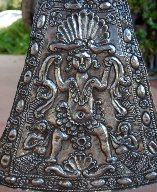 18th Century Spanish Colonial Silver plaque from Mexico. Mermaid and other interesting figural designs.