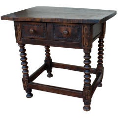 17th Century Spanish Walnut Side Table Turned Legs