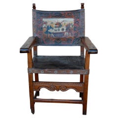 18th Century Spanish Colonial Leather Painted and Embossed Chair