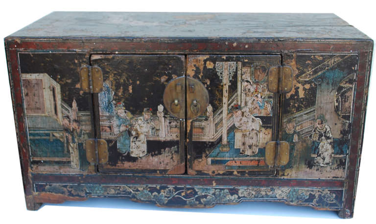 Antique Chinese lacquer table chest. Shows signs of age throughout. Could be restored or kept in this condition which is very stable but shows age.