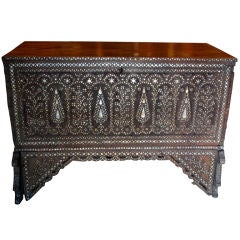 Antique 18th Century Syrian Walnut and Mother of Pearl Inlay Chest