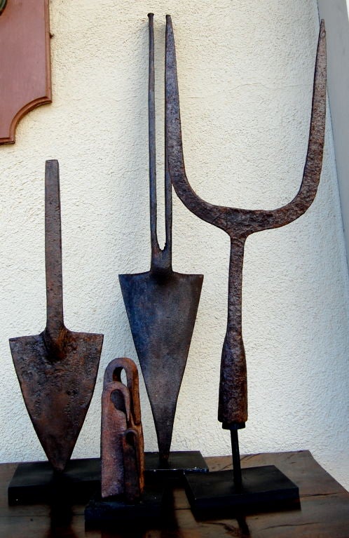 Beautiful group of 18th century Spanish tools mounted. Very sculptural and unique. Can be sold individually.