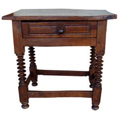 17th Century Spanish Walnut Side Table Turned Legs