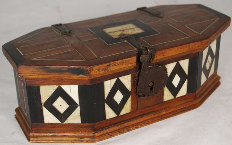 18th Century Spanish Colonial Mexican Inlay Coffer Box In Good Condition In Montecito, CA