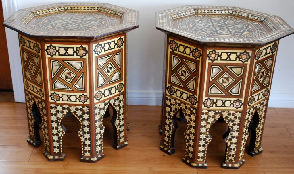 Pair of Mother of Pearl Inlay Syrian Side Tables Beautiful
