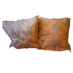 Antique Pair of Italian Fortuny Peach Pillows with Fringe