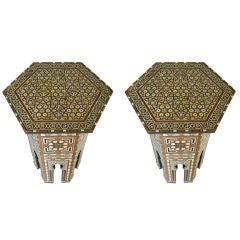 Pair of Moroccan Moorish Mother of Pearl Inlay Side Tables