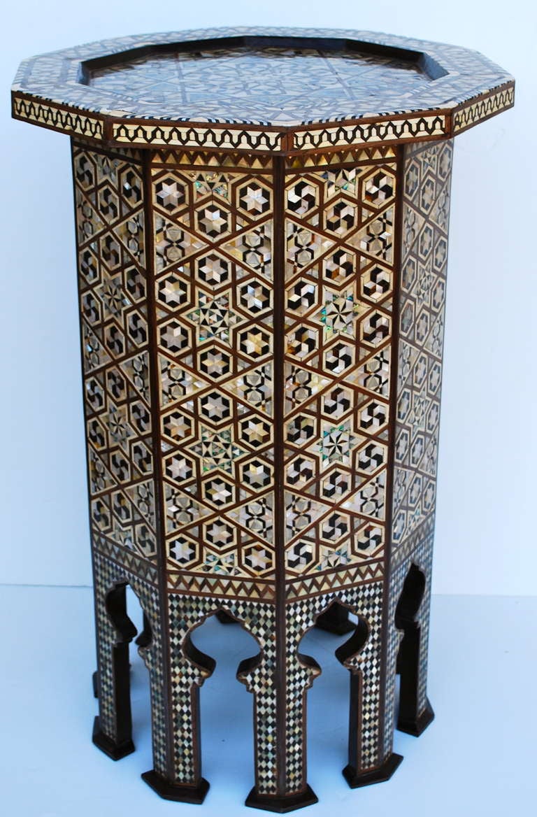 Stunning inlay table with intricate inlay throughout. A 20th Century piece.

keywords (Moorish, Moroccan, Syrian)