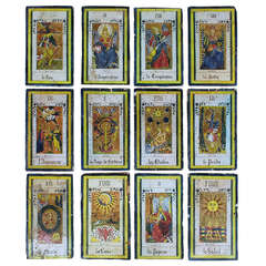 Außergewöhnliche Kollektion von 22 großen französischen Tarot-Kartenfliesen aus dem 19. Jahrhundert