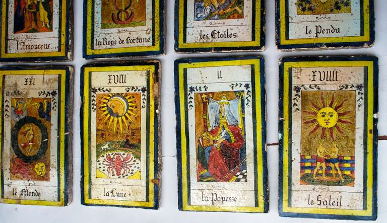 Ceramic Amazing Collection of 22 Large 19th Century French Tarot Card Tiles