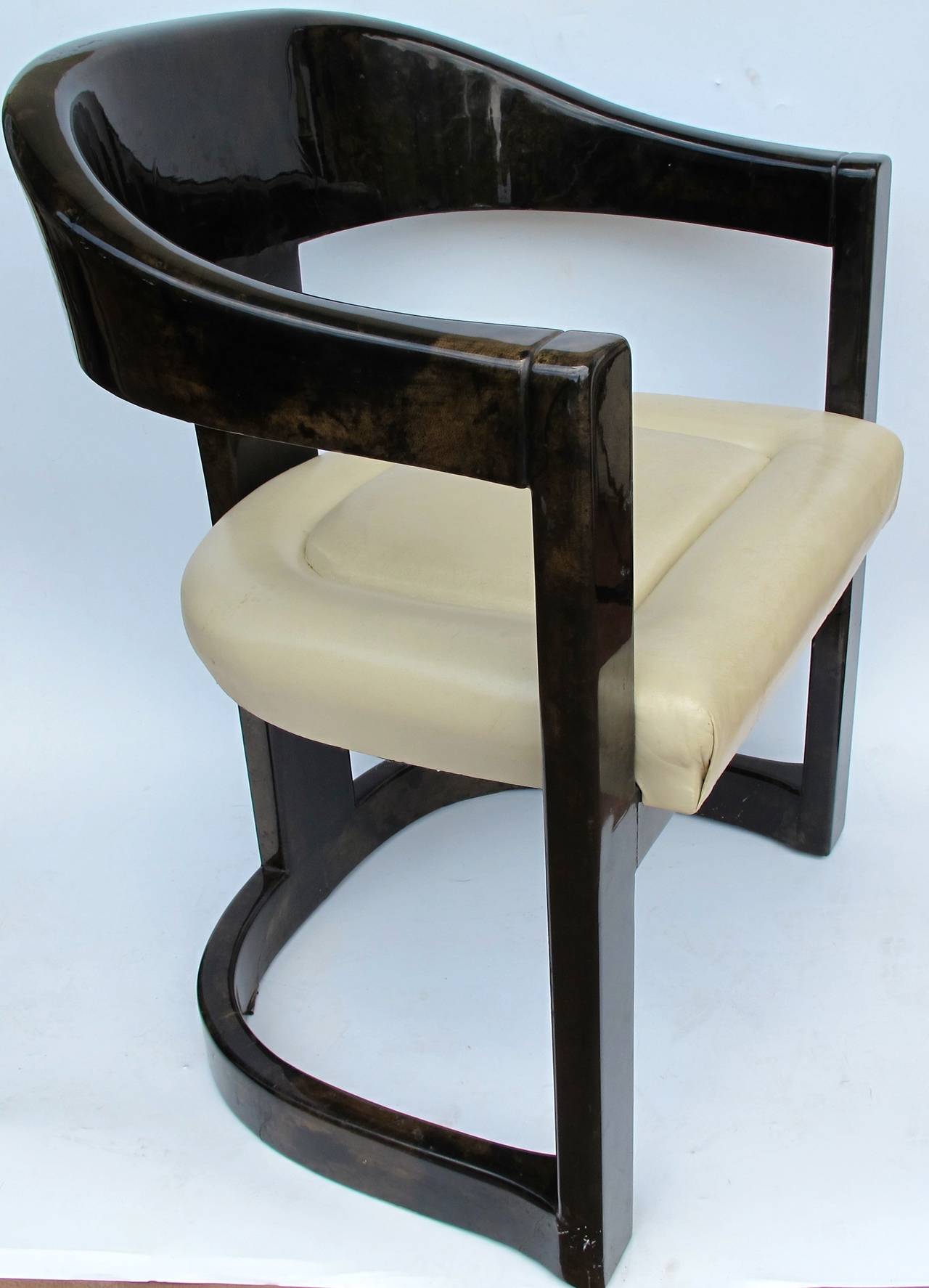 Set of eight goatskin lacquered chairs by Karl Springer. His iconic 