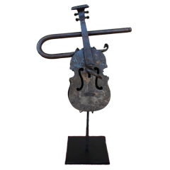 Antique Wrought Iron Violin Lock on Stand