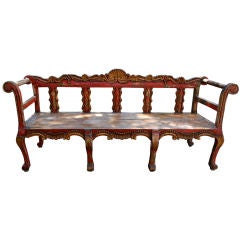 Red polychrome 18th Century Spanish Colonial Style bench