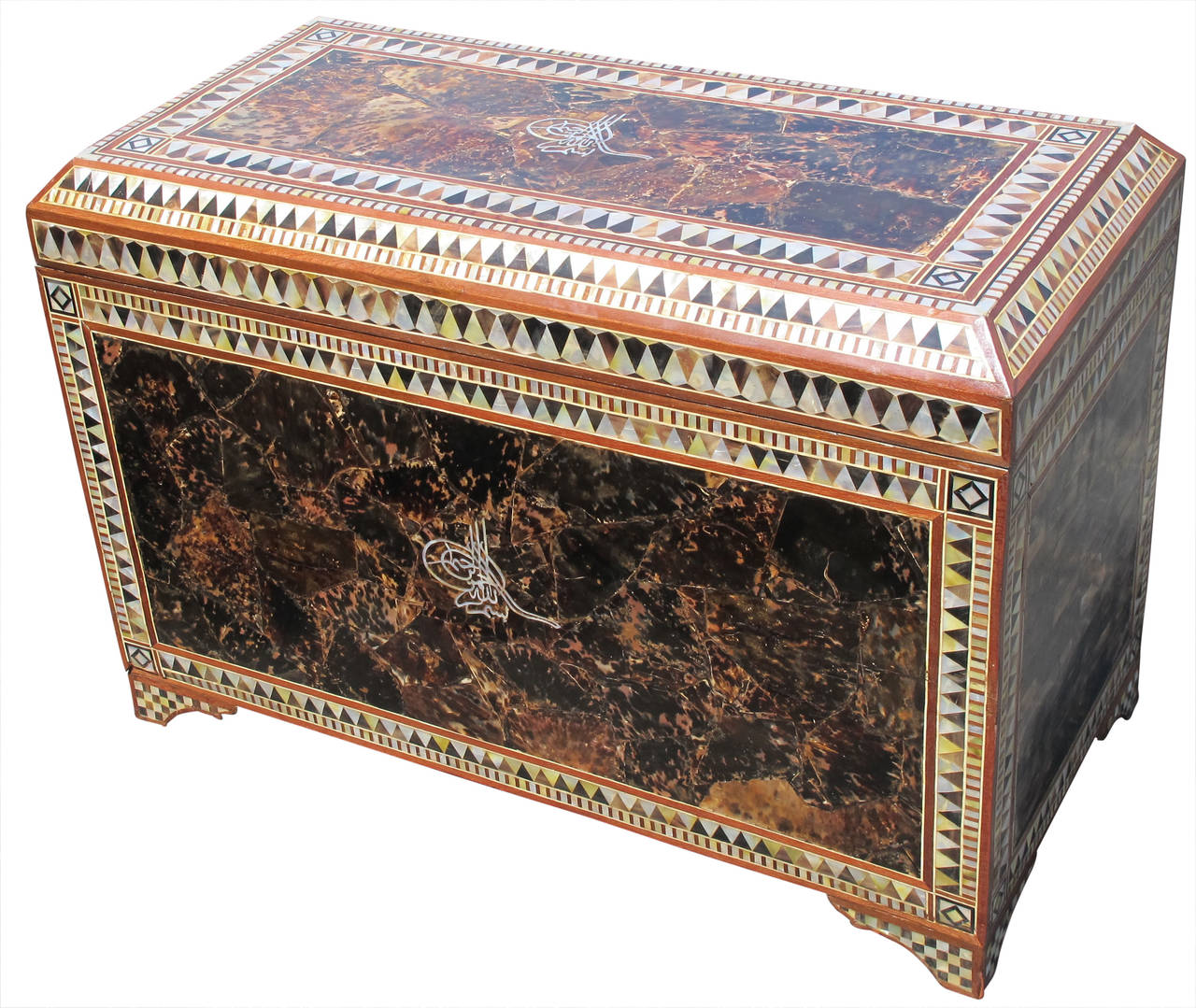 Stunning 19th Century Ottoman, Turkish Mother-of-Pearl Marquetry Chest In Excellent Condition In Montecito, CA