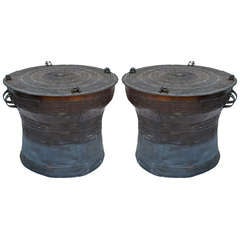 Pair Of Beautiful Bronze Southeast Asian Rain Drums