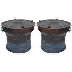 Pair Of Beautiful Bronze Southeast Asian Rain Drums