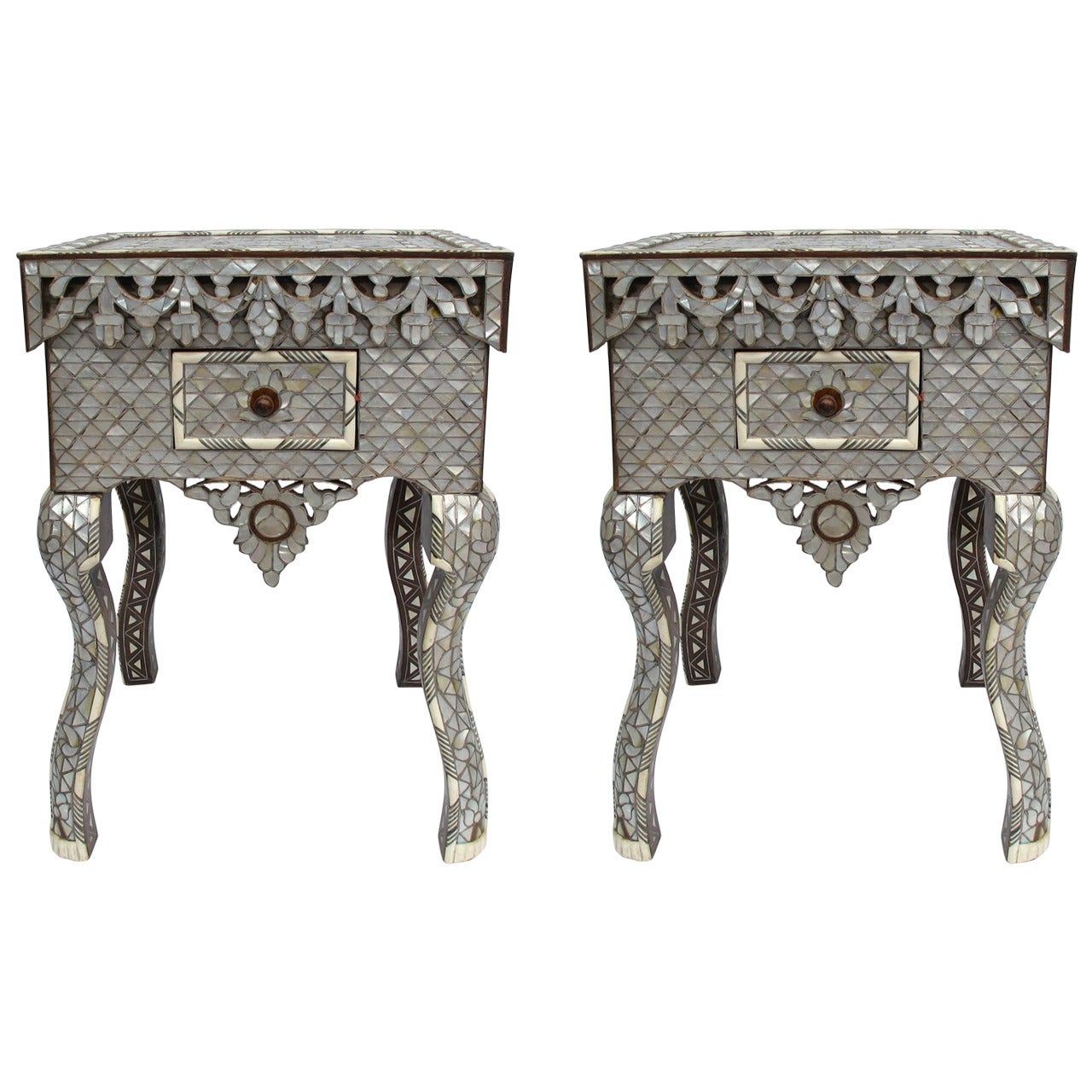 Pair of Mother-of-Pearl Inlay Side Tables, Syrian