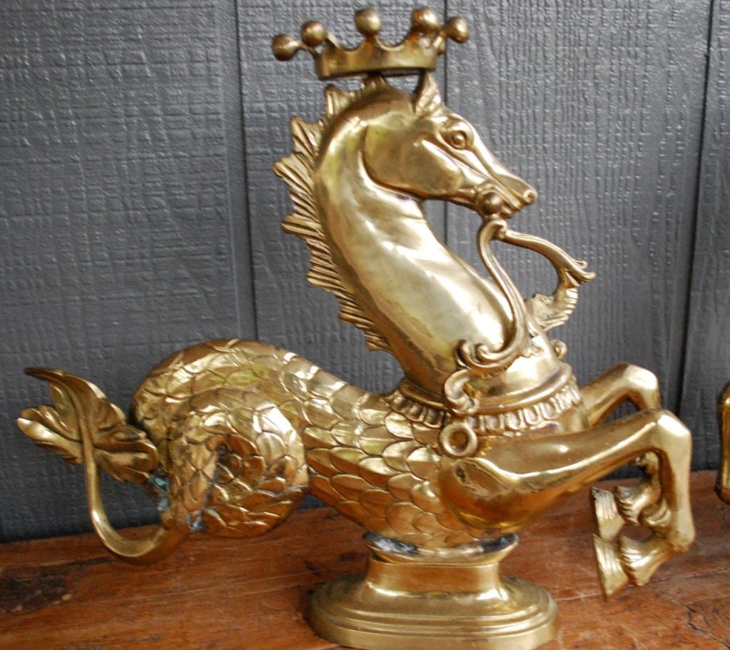 Italian Beautiful Pair of Brass Venetian Gondola Seahorses Horses