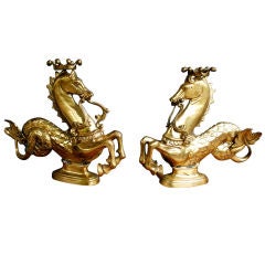 Antique Beautiful Pair of Brass Venetian Gondola Seahorses Horses