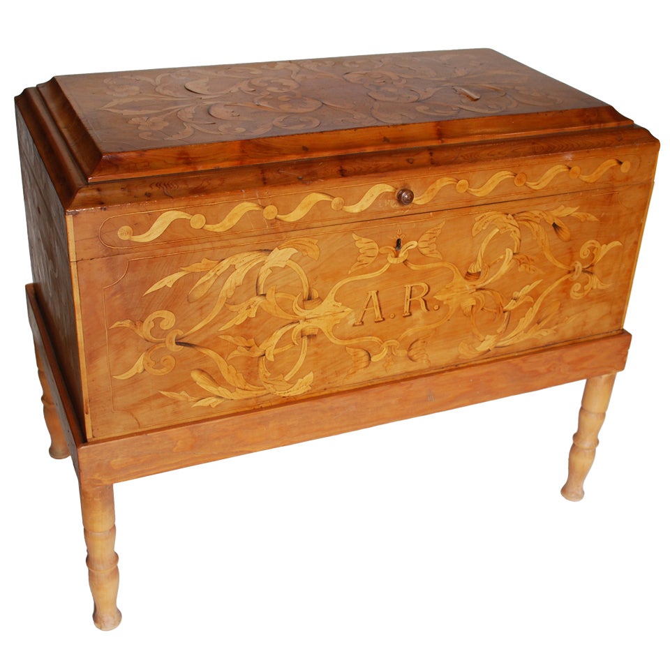 19th Century Mexican Marquetry Chest For Sale