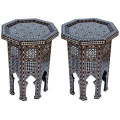 Beautiful Pair of Mother of Pearl Inlay Tables Moorish Moroccan