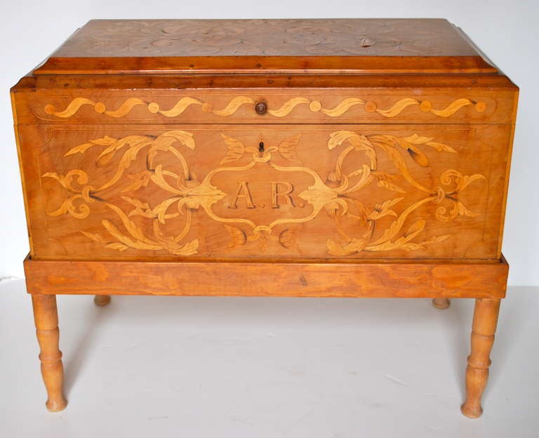 19th Century Mexican Marquetry Chest In Good Condition For Sale In Montecito, CA