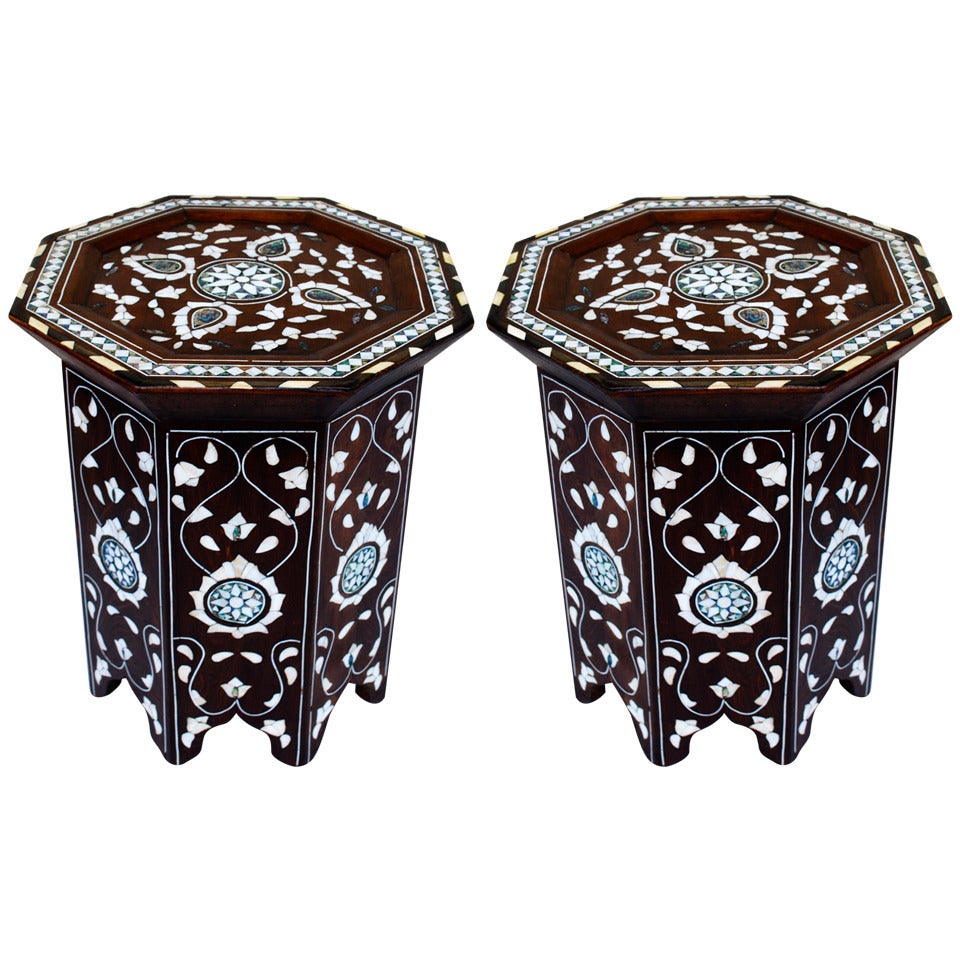 Pair of Syrian or Moorish Side Table with Mother-of-Pearl and Abalone
