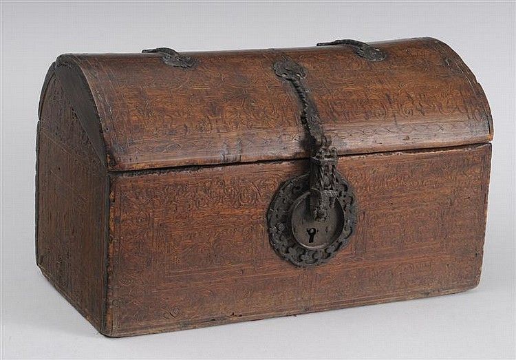 Gorgeous 17th Century Spanish Dome Top Box Intricate Iron Work