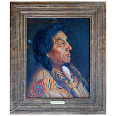 Antique Katherine Leighton, "Chief Doetail, " Oil on Canvas