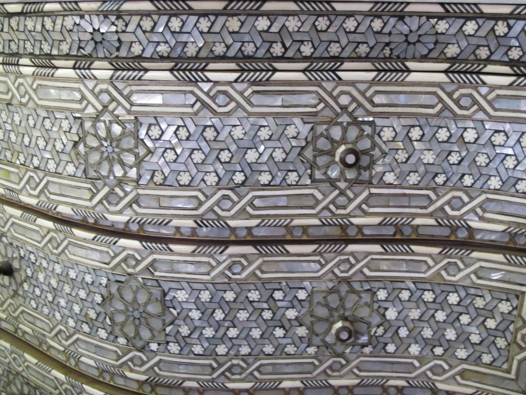 Syrian Mother of Pearl Inlay Chest of Drawers Dre Very Intricate In Good Condition In Montecito, CA