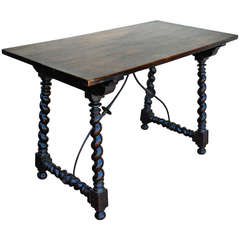 19th Century Spanish Table Desk with Turned Legs