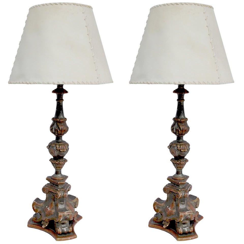 Nice Pair of Italian Polychrome Lamps