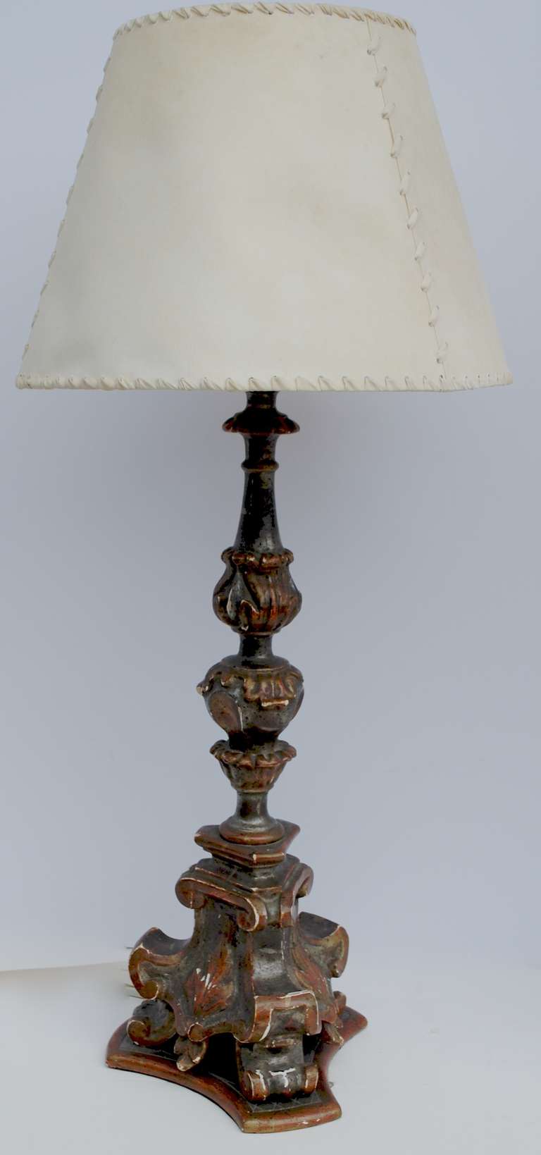 Early 19th century candlesticks converted to lamps. Very nice and beautifully executed.