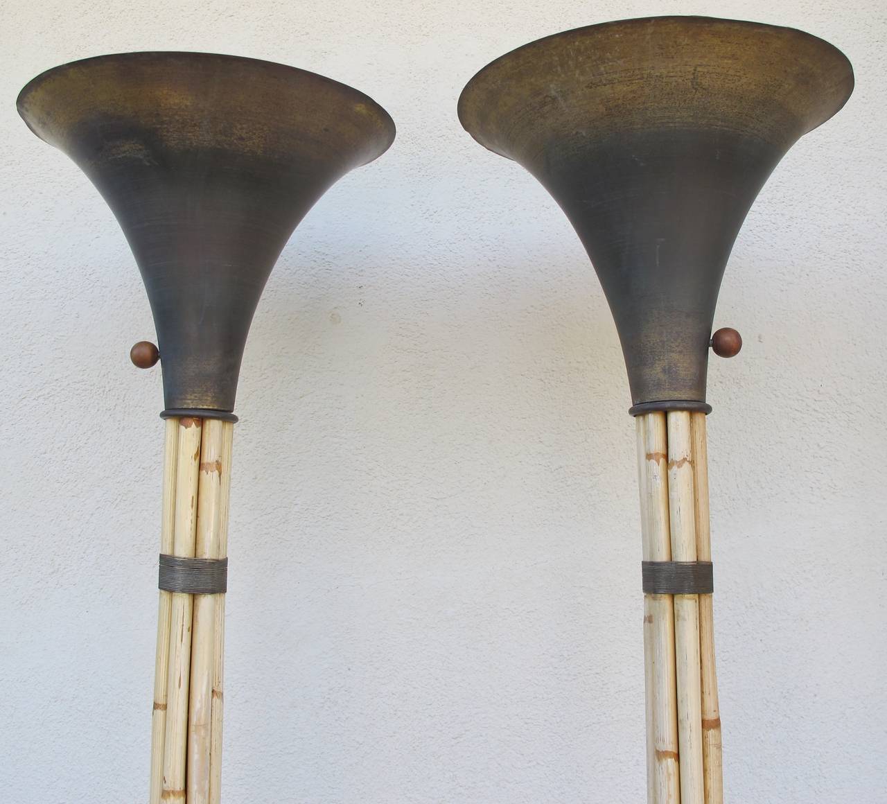 Pair of American Art Deco Bamboo Lamps by Russel Wright In Good Condition In Montecito, CA