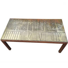 Italian Modernist Coffee Table with Etched Metal Top