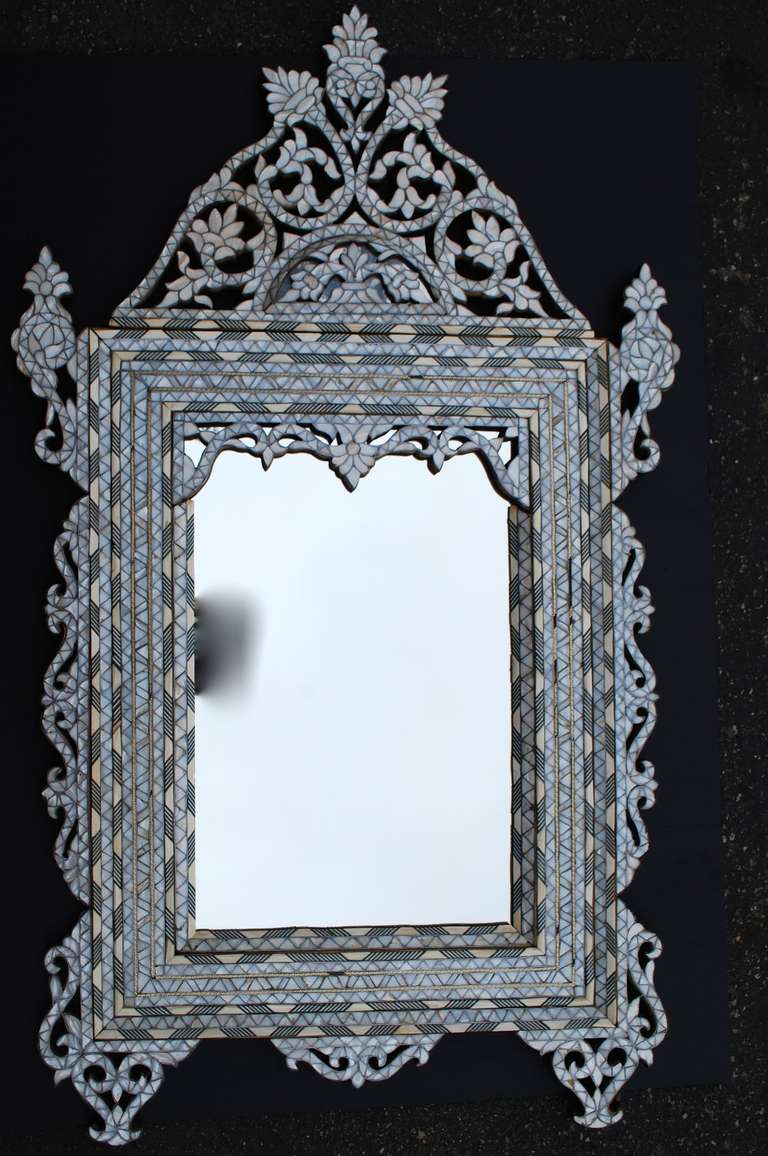Syrian Mother of Pearl Inlay Mirror In Excellent Condition In Montecito, CA
