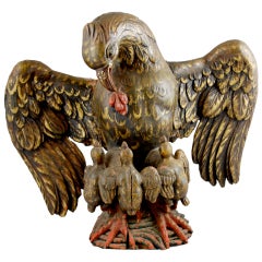 Antique 18th Century Eagle Feeding it's Young Carving European