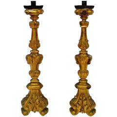 Pair of 18th Century, Italian Baroque, Gilt Wood Candlesticks