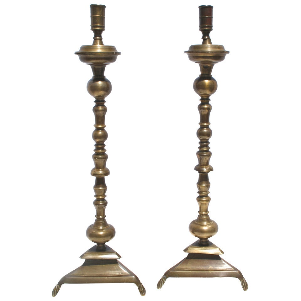 Beautiful, Tall, 18th Century Spanish Colonial Mexican, Bronze Candlesticks
