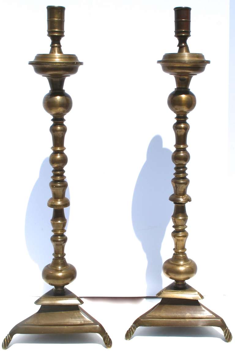 Very fine pair of 18th Century Spanish Colonial Bronze candlesticks. Exceptionally tall and well done.