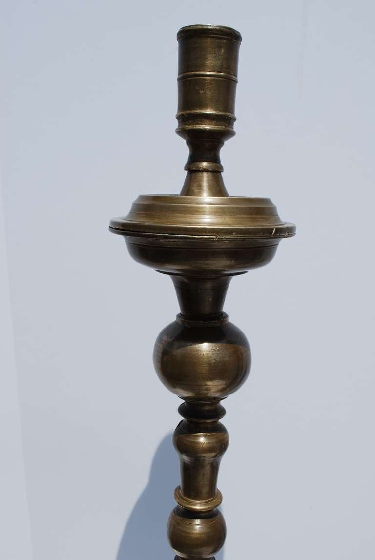 Beautiful, Tall, 18th Century Spanish Colonial Mexican, Bronze Candlesticks In Excellent Condition In Montecito, CA